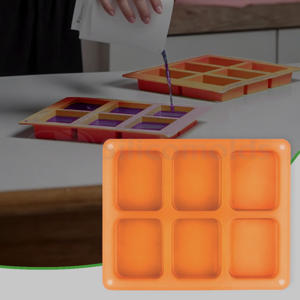 SILICOMOLDS-80gms - Rectangle Shape - 6 Cavities Silicone Soap Mold-URP050SM